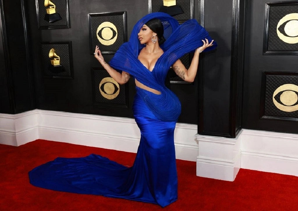 Cardi B in cobalt blue couture dress