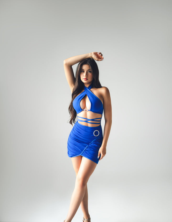 Ely Cross Halter Mini Dress