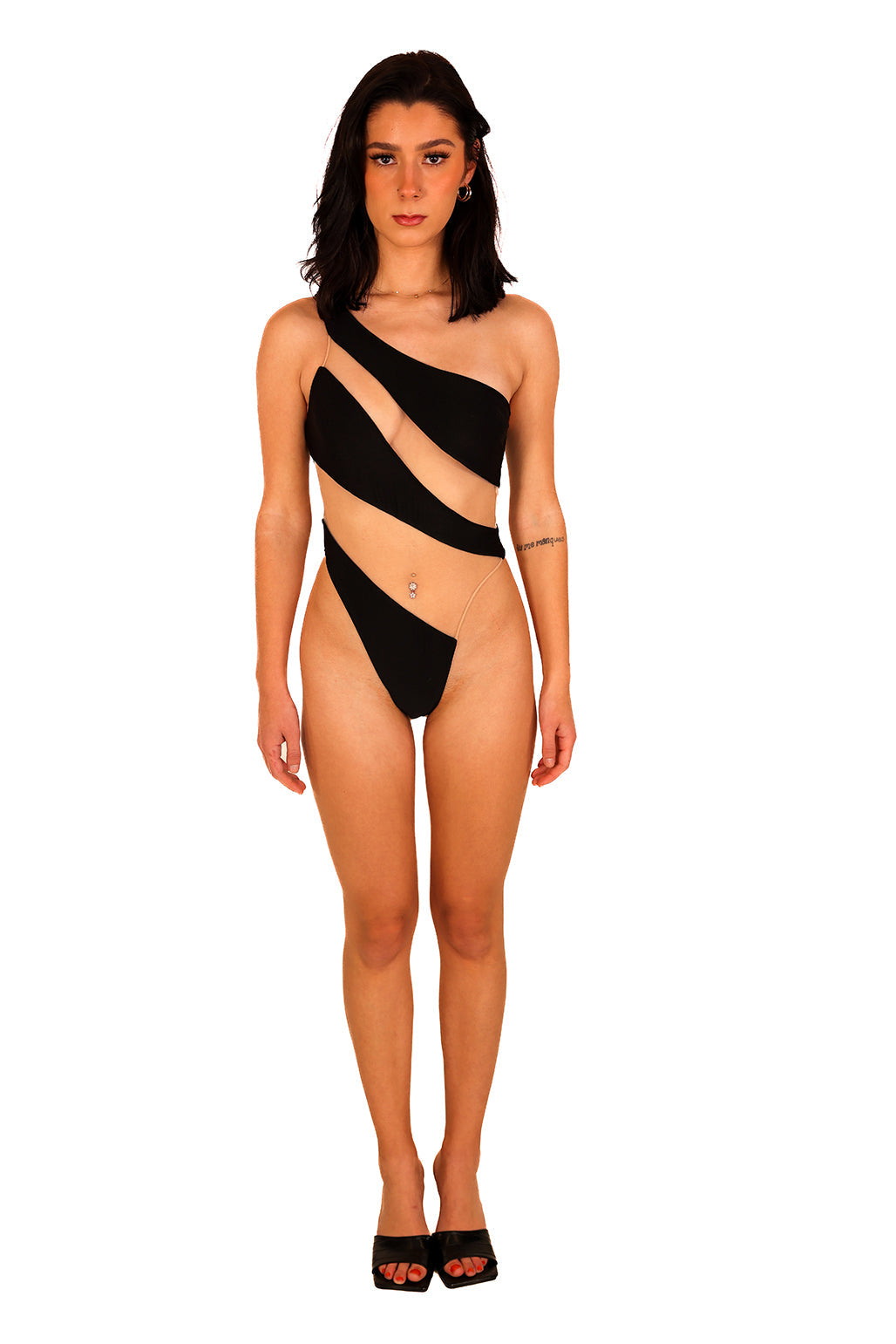 Black High Cut Snake Mesh Monokini Sexy Curve One Shoulder