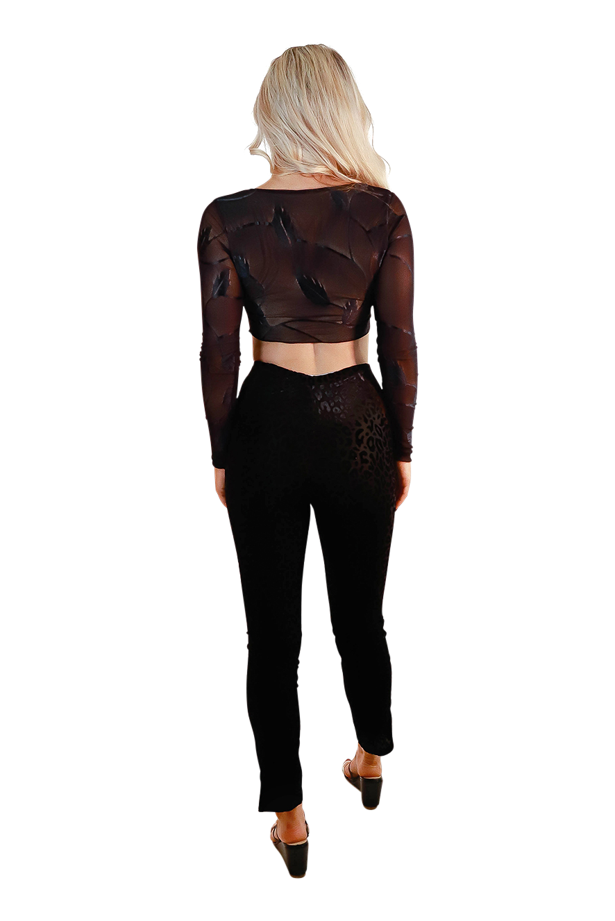 Floral Mesh Cross Neck Crop Top