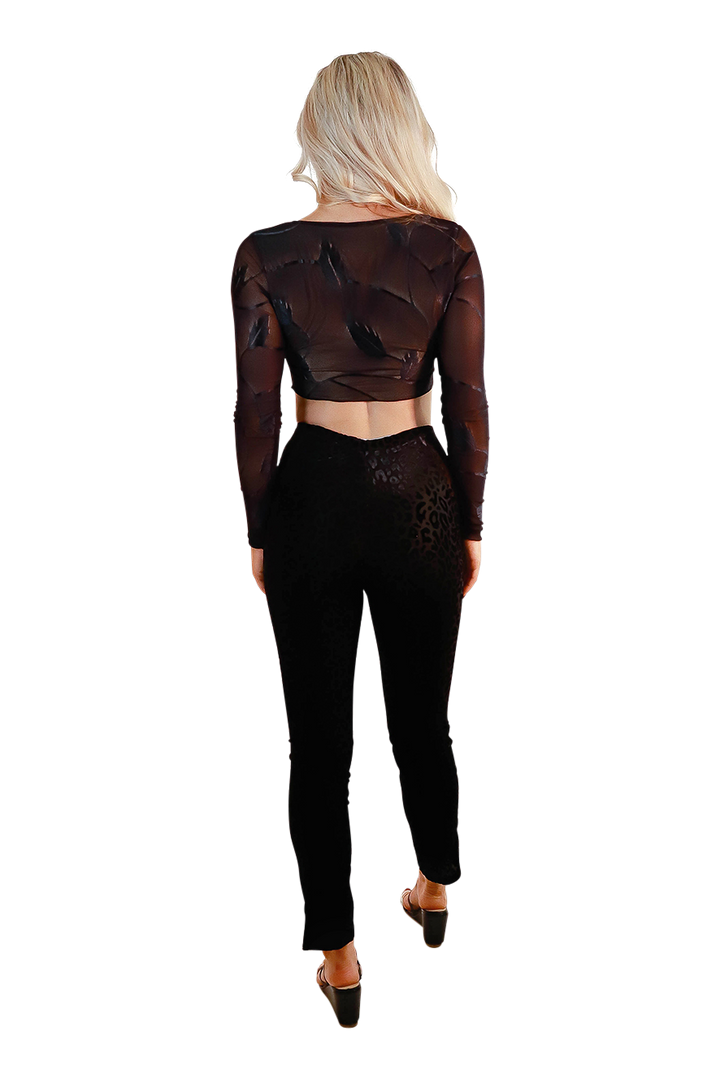 Floral Mesh Cross Neck Crop Top