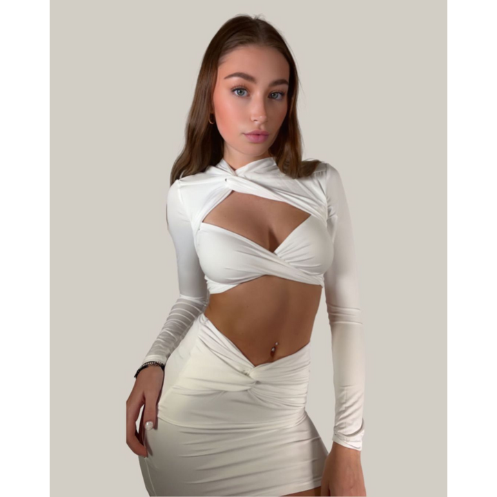 Maddison Two Piece Crop & Mini Skirt Set white
