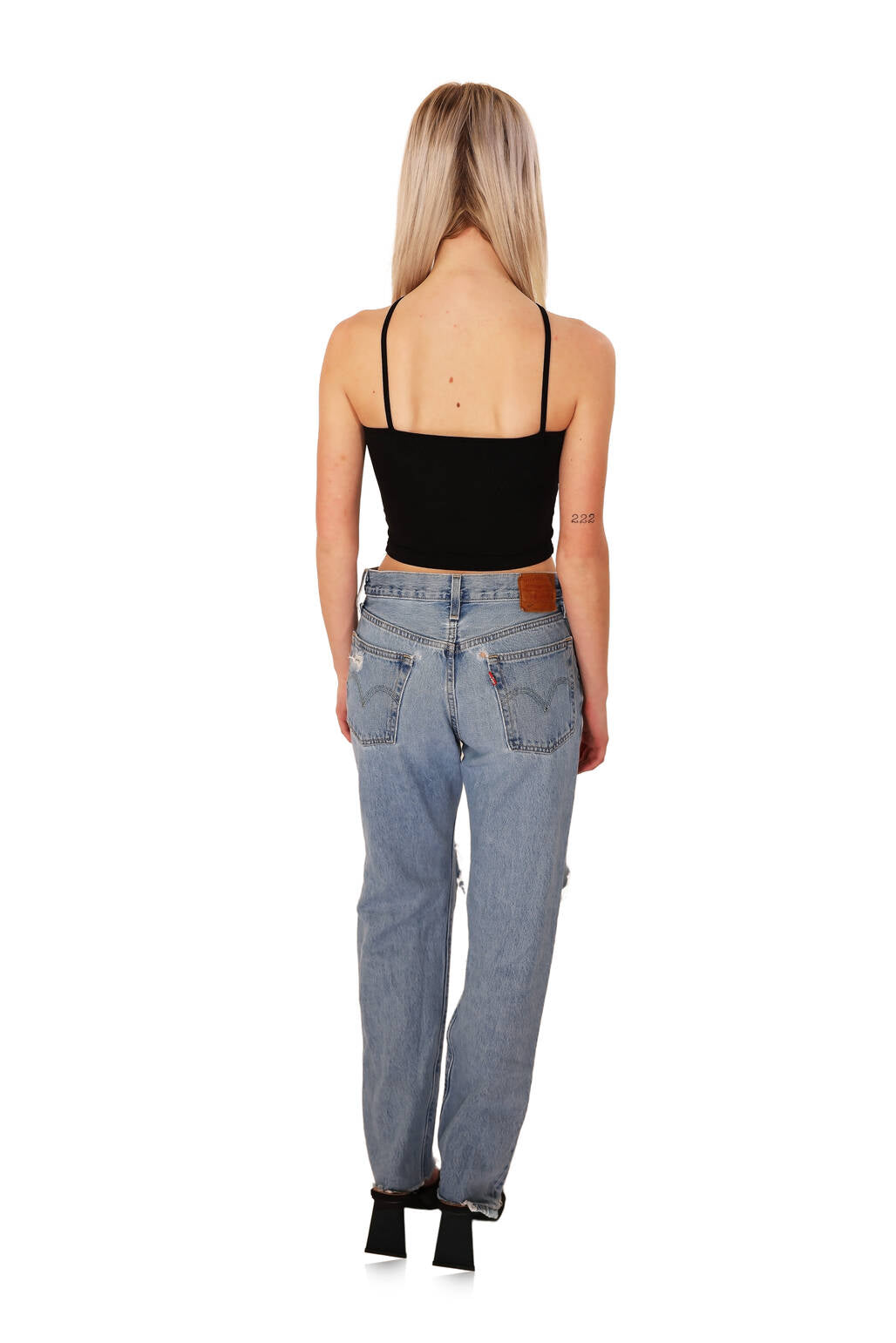 O-Ring Feature Black Cute Cross-Halter Crop Top Trendy Black Crop Top: Flattering Slimming O-Ring Cross-Halter