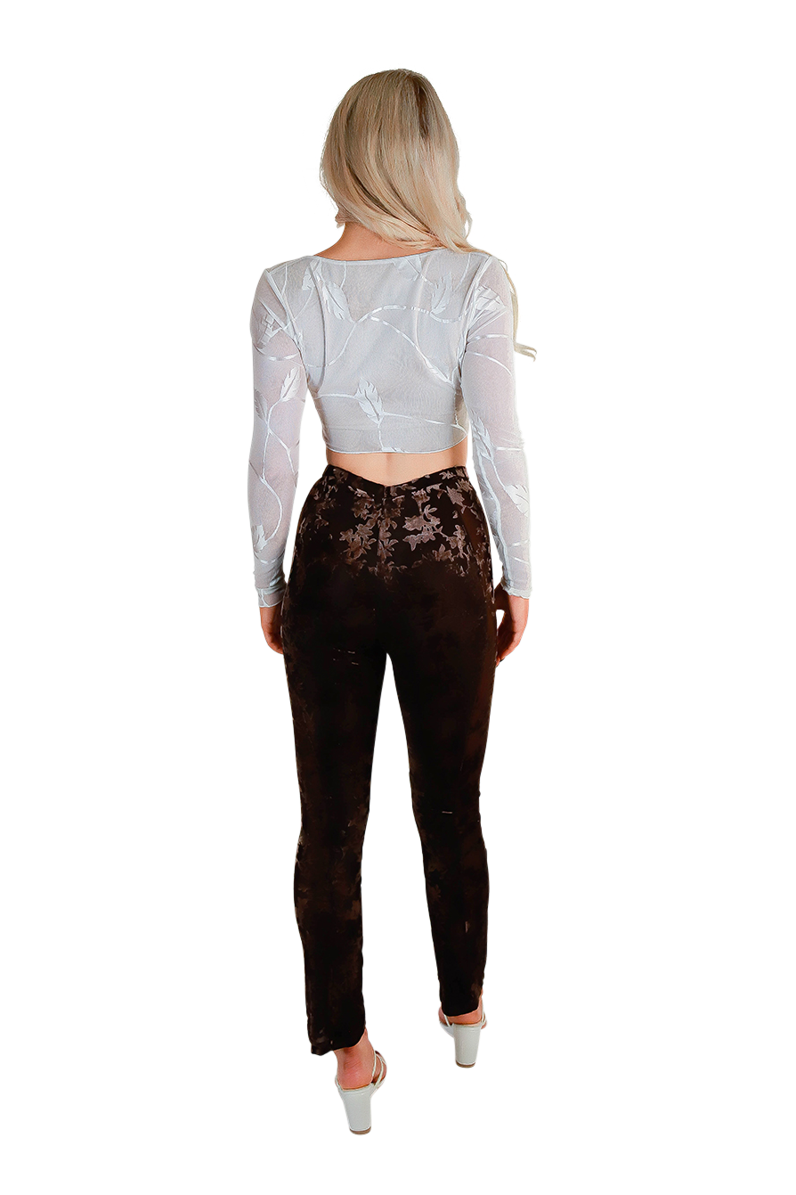 Sexy V-Front V-Back Bottoms with Trendy Cutouts Skinny Tapered Brown High Waist Mesh Curve Panels
