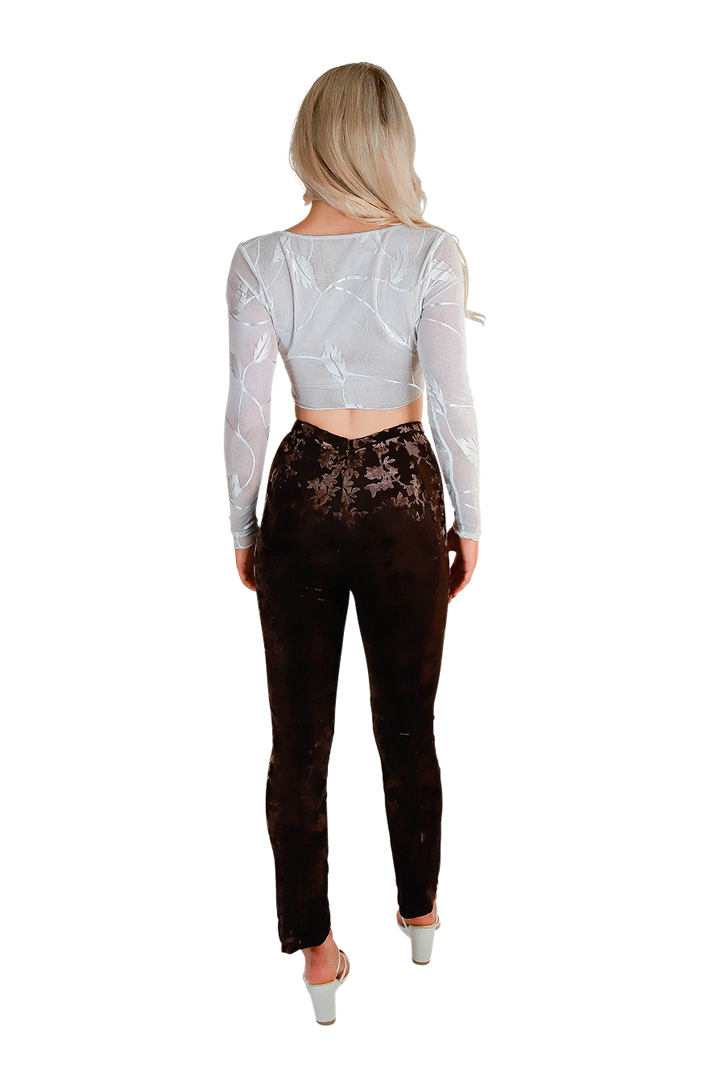 Sexy V-Front V-Back Bottoms with Trendy Cutouts Skinny Tapered Brown High Waist Mesh Curve Panels