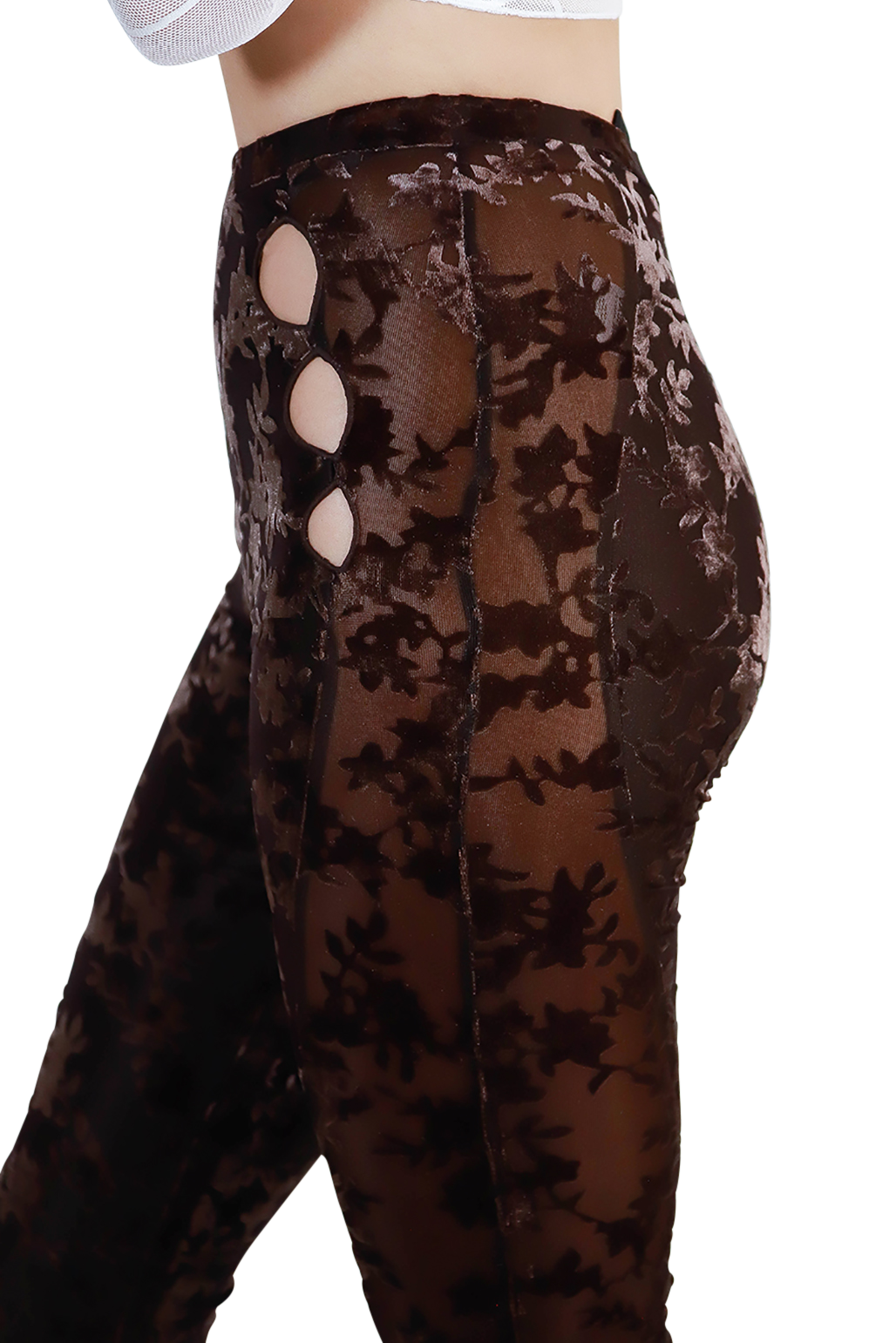 Tapered Brown High Waist Mesh Curve Panels Sexy V-Front V-Back Bottoms