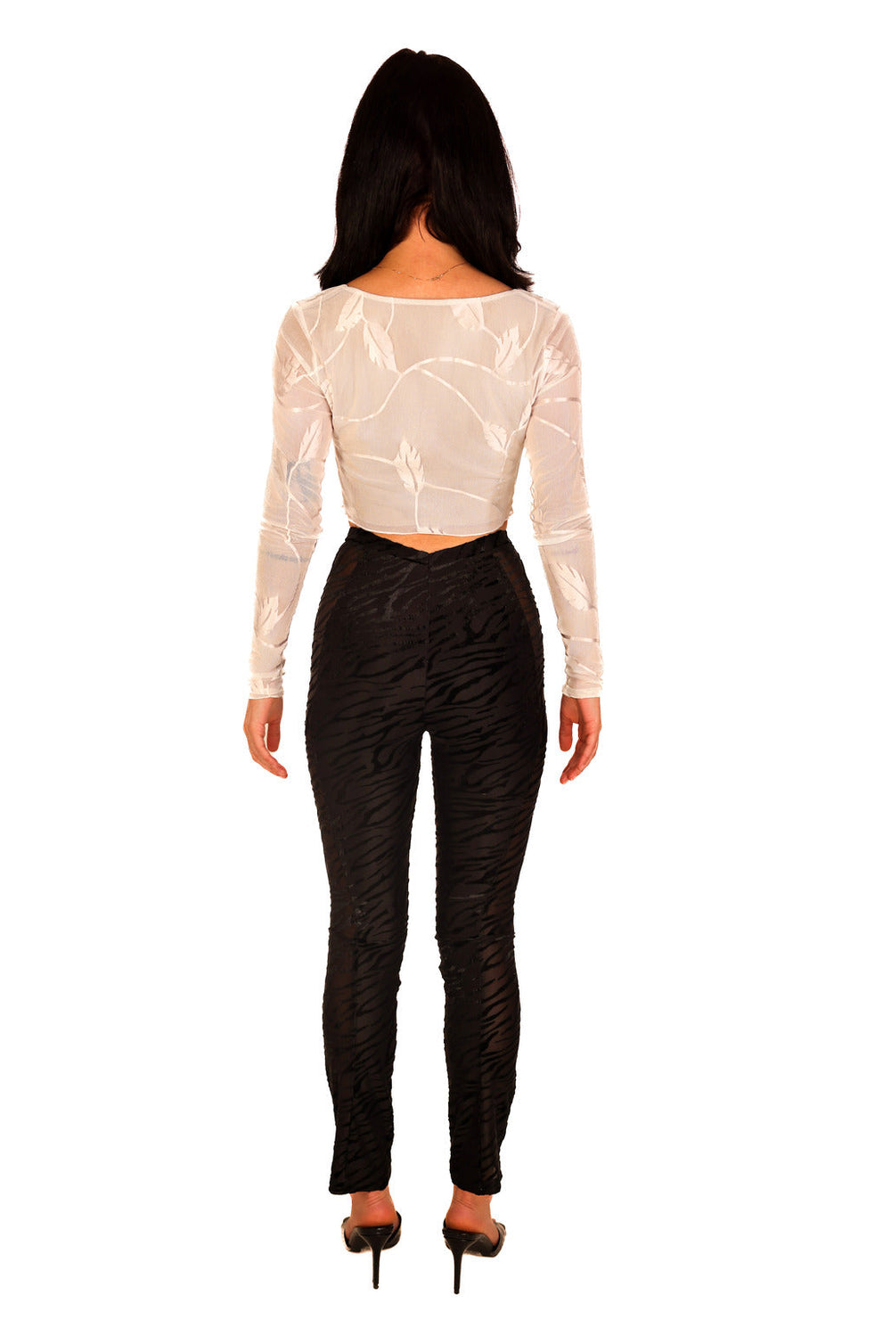 High Waist Black Zebra Print Mesh Skinny Cutout Curvy