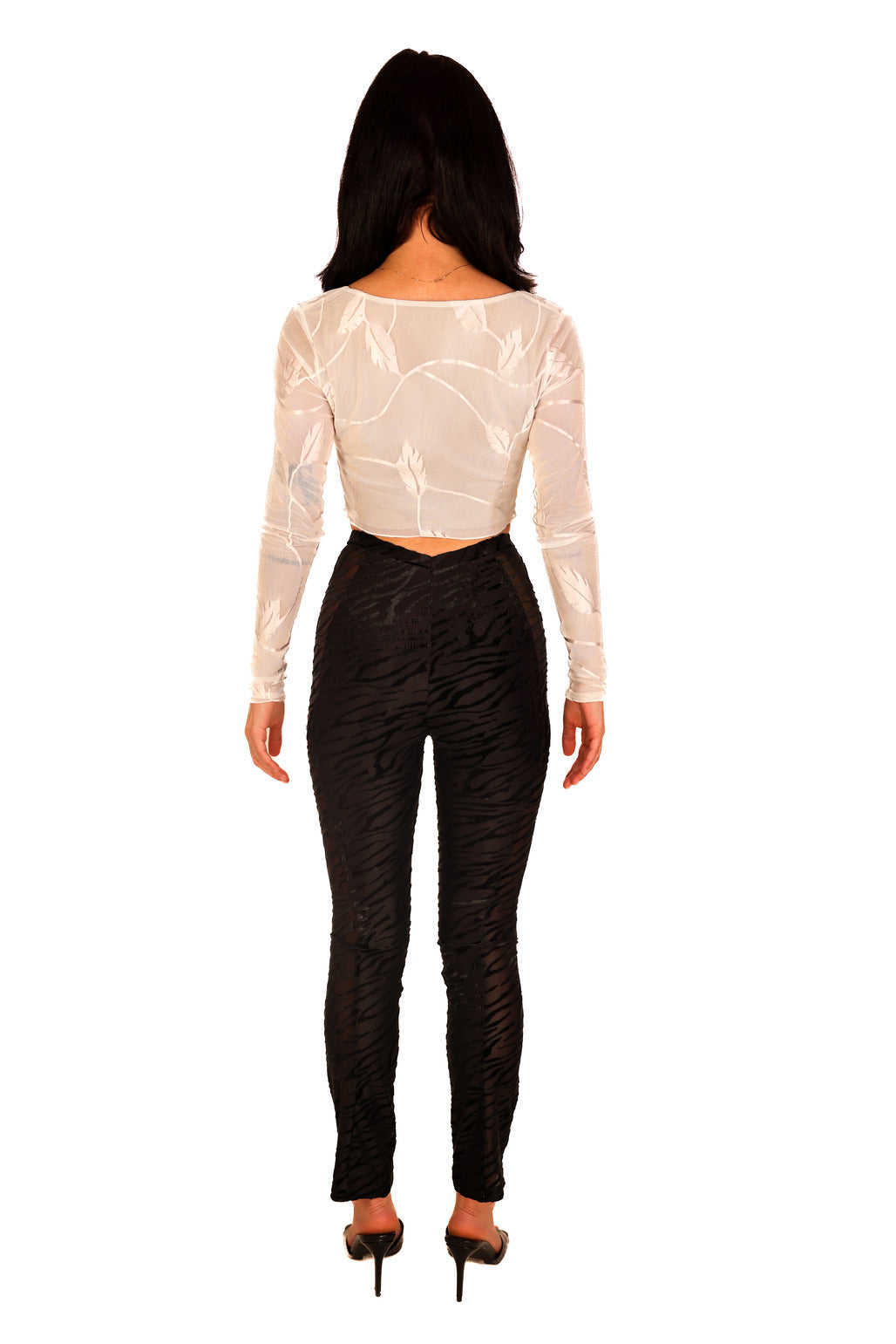 High Waist Black Zebra Print Mesh Skinny Cutout Curvy