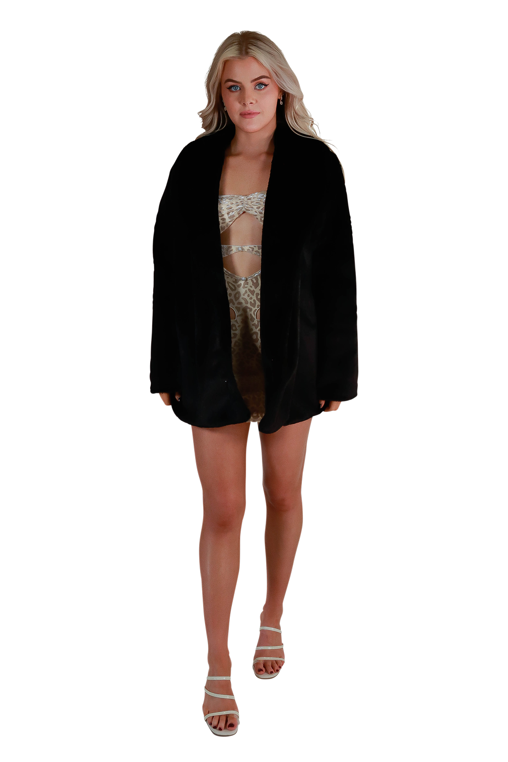 Luxury black velvet fur mid-length high-quality coat-high-end