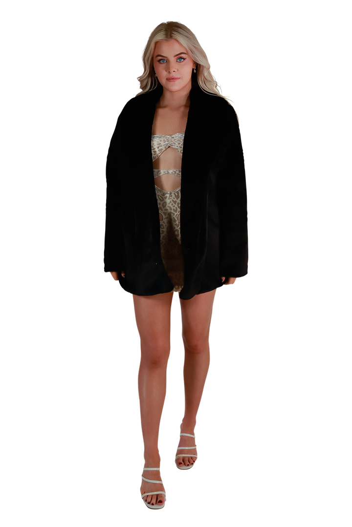 Luxury black velvet fur mid-length high-quality coat-high-end