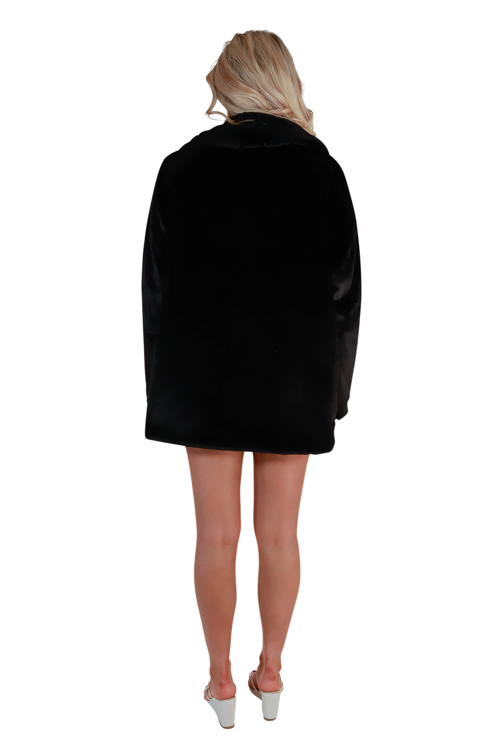 Luxury black velvet fur mid-length high-quality