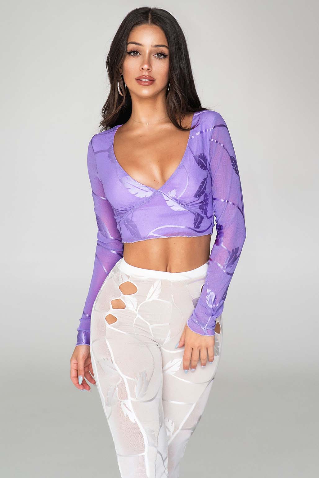 purple mesh long sleeve top