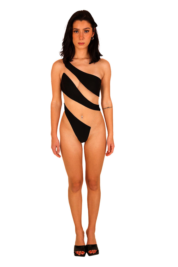 Solid Black or White Ribbed One Shoulder Monokini