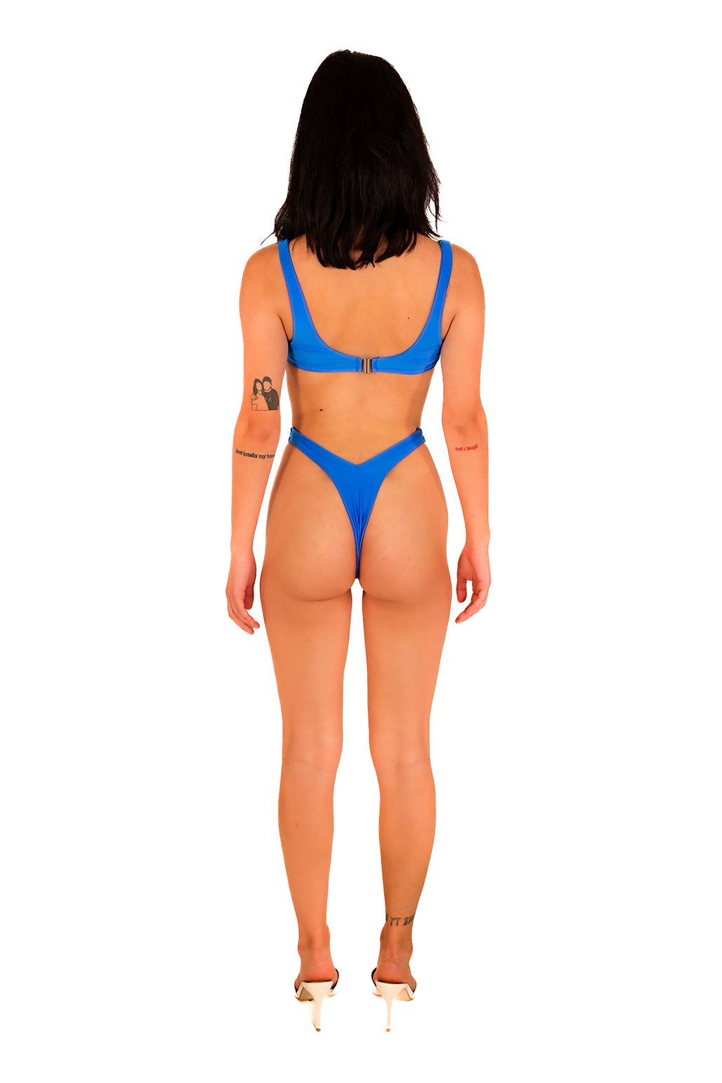 Blue Minimal Swimsuit Cutouts Cross Halter Neck Stylish
