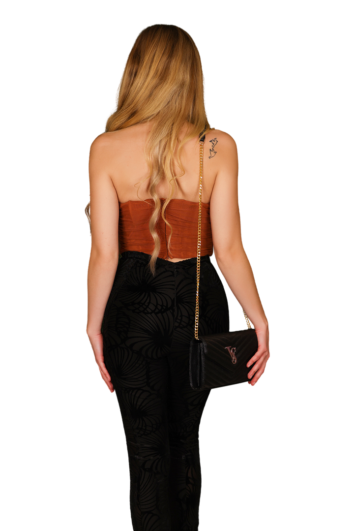 Chic Strapless Ruched Cotton Blend Corset Top Detail