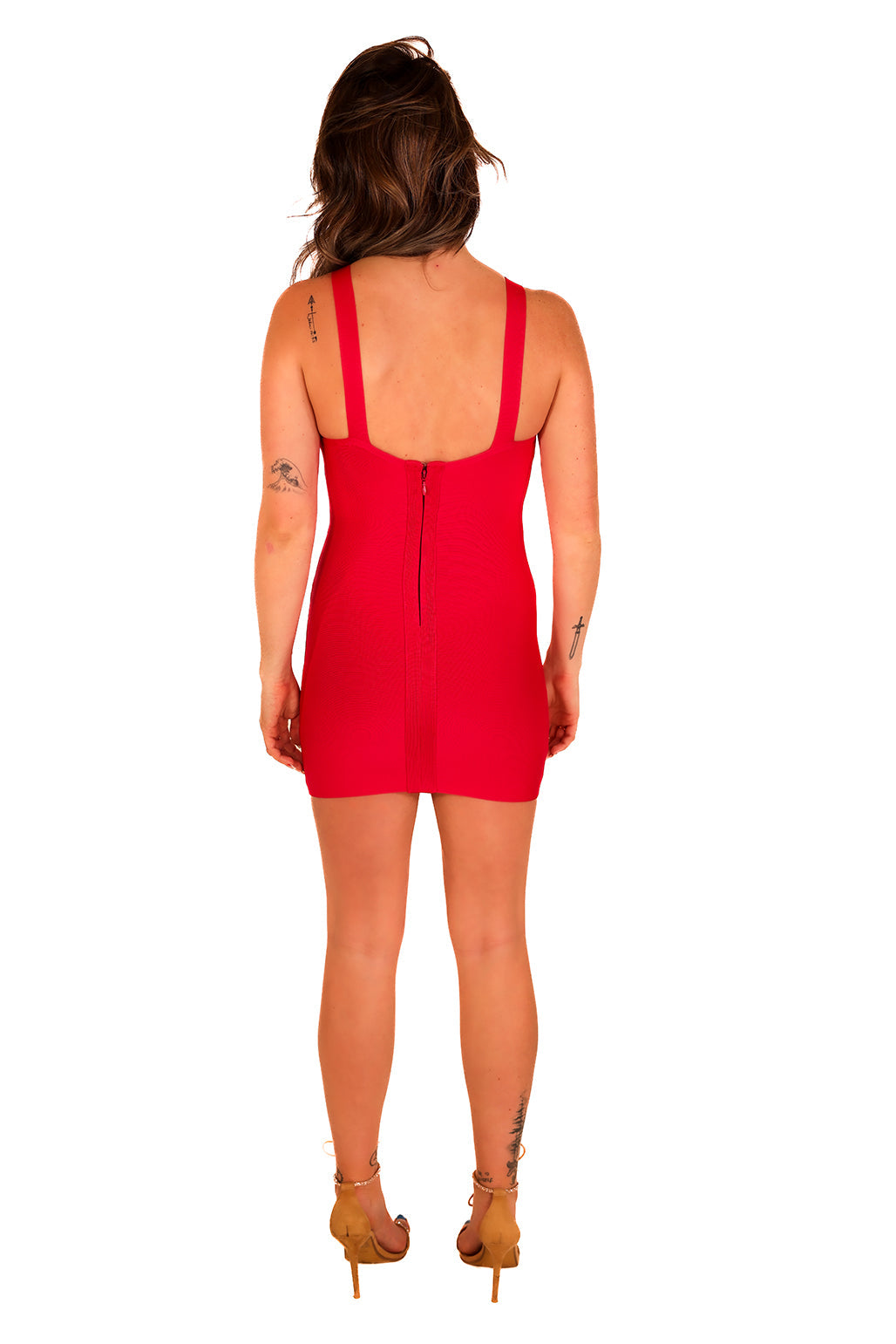 Sexy Red Bodycon Smoothing High Neck Mini Dress with Trending Cutouts1