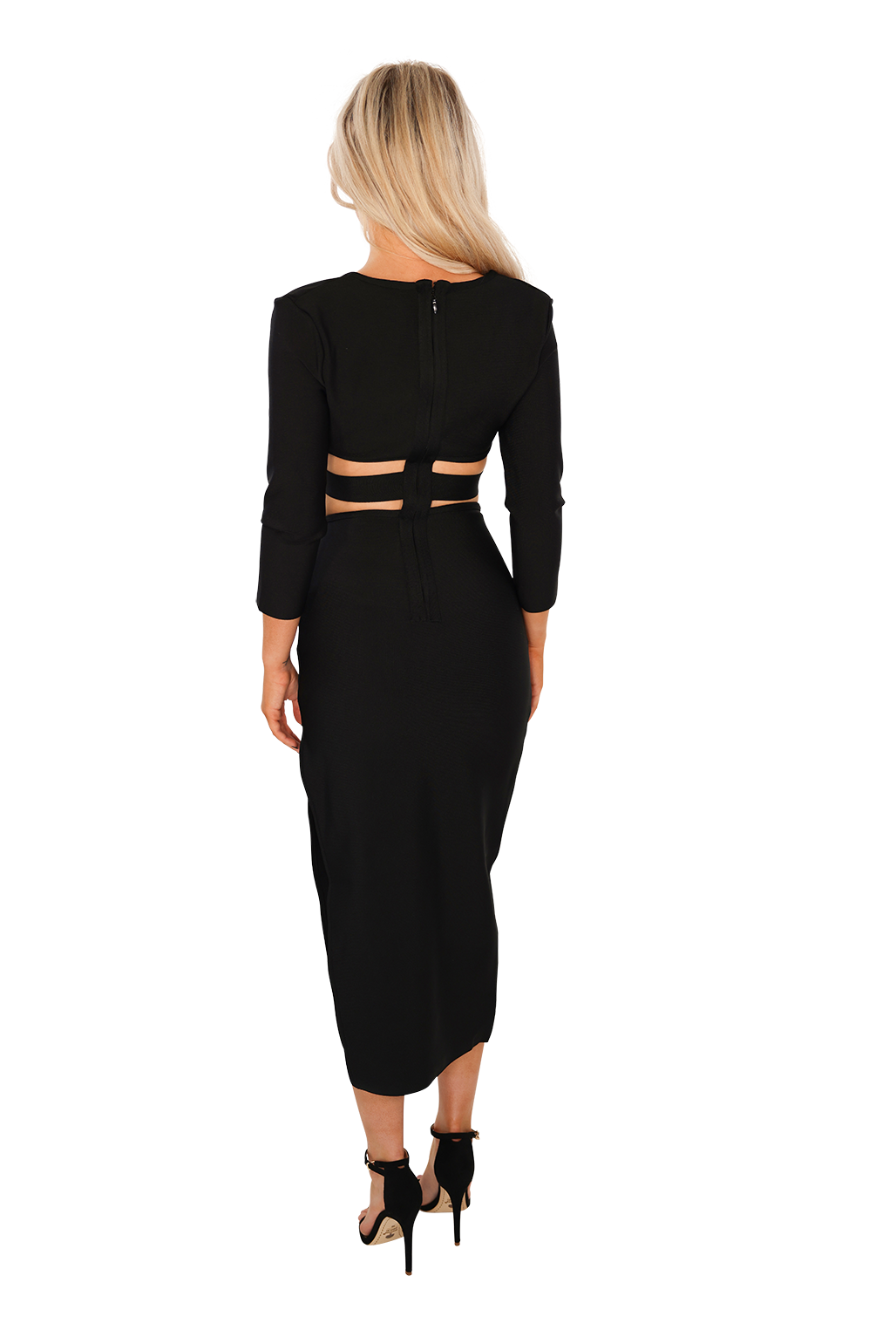 Sophisticated black cutout midi dress with bust detail