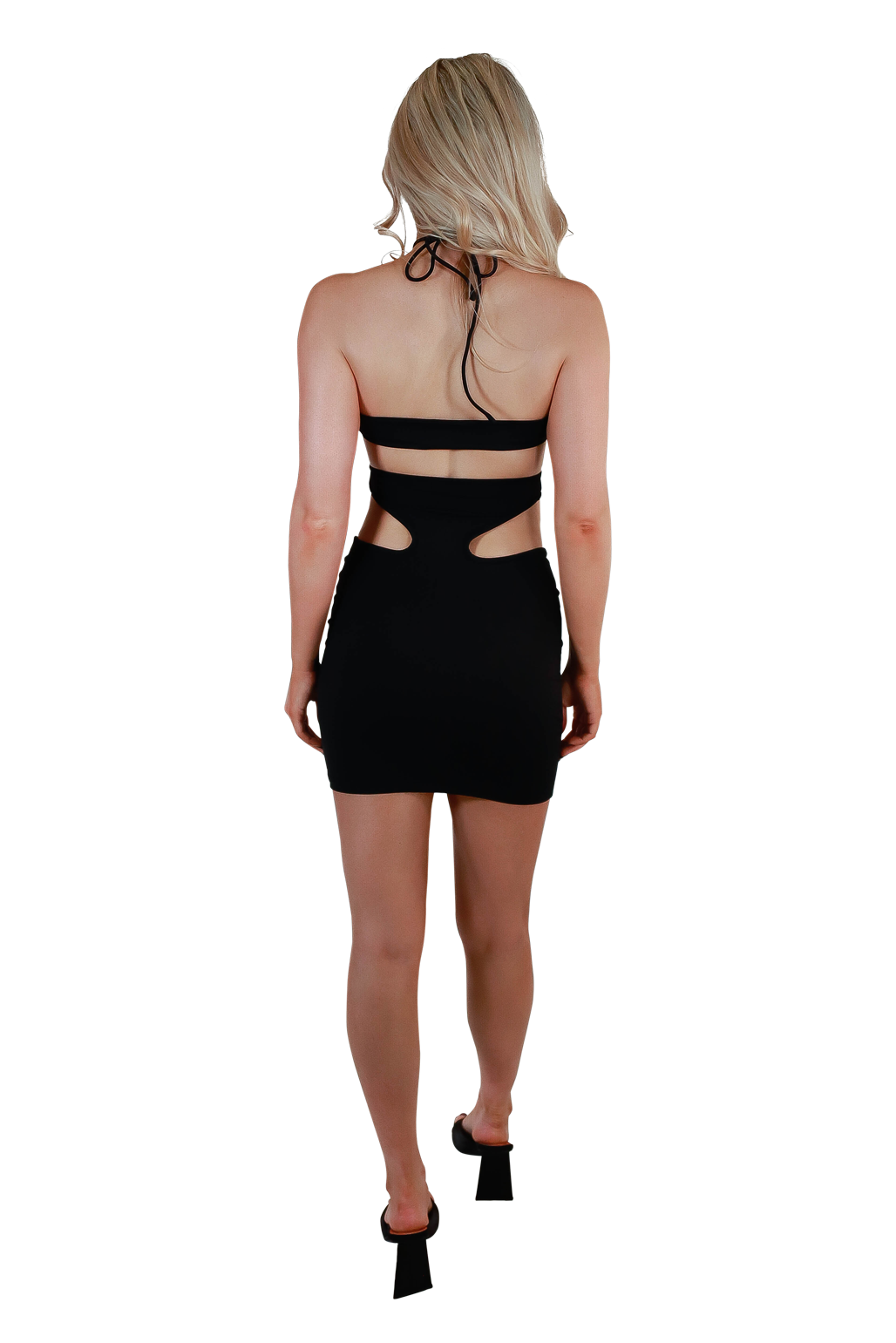 mini dress with sexy cross halter and bodycon fit